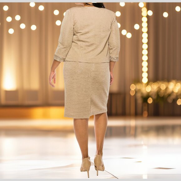 NWT - 2 Pc. Midi Sheath Dress w/Embroidered Mesh and Matching Jacket - 24W - Picture 3 of 6